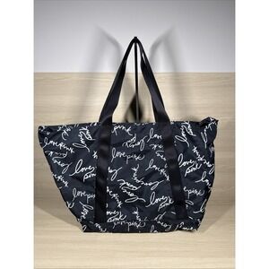 Victoria's Secret Pink Logo Weekender Tote BLACK‎ with White Script Logo - New